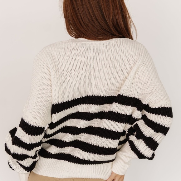 Baltic Born Gracie Knit Cardigan | Ivory + Black Stripe Size MM - Picture 4 of 5